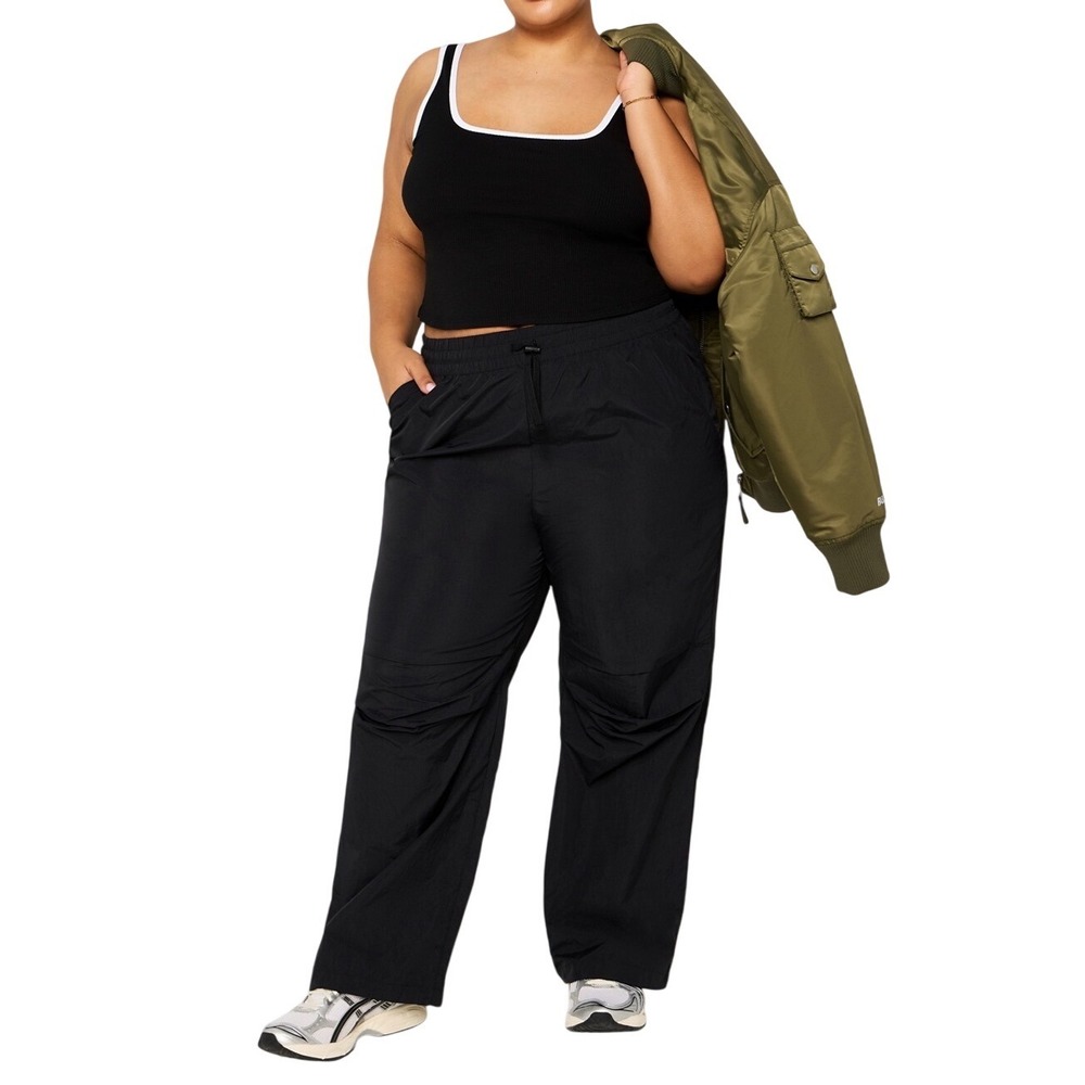 FABLETICS Black Woven Crinkle Pant Size XL Wide Leg Water-Resistant Streetwear‎